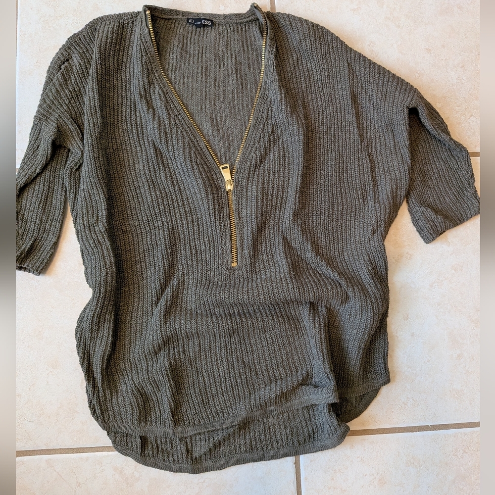 Express Olive Knit Sweater with Gold Accent